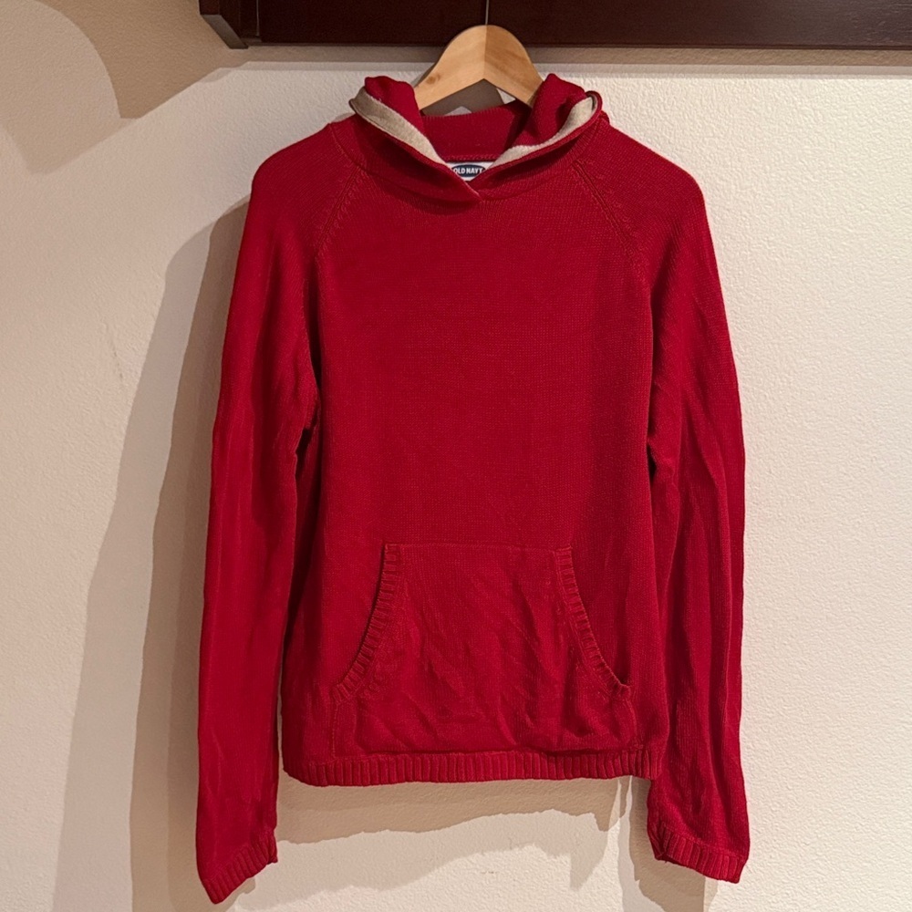 Old Navy Red Knit Hoodie w/ Kangaroo Pocket, Red, Size L